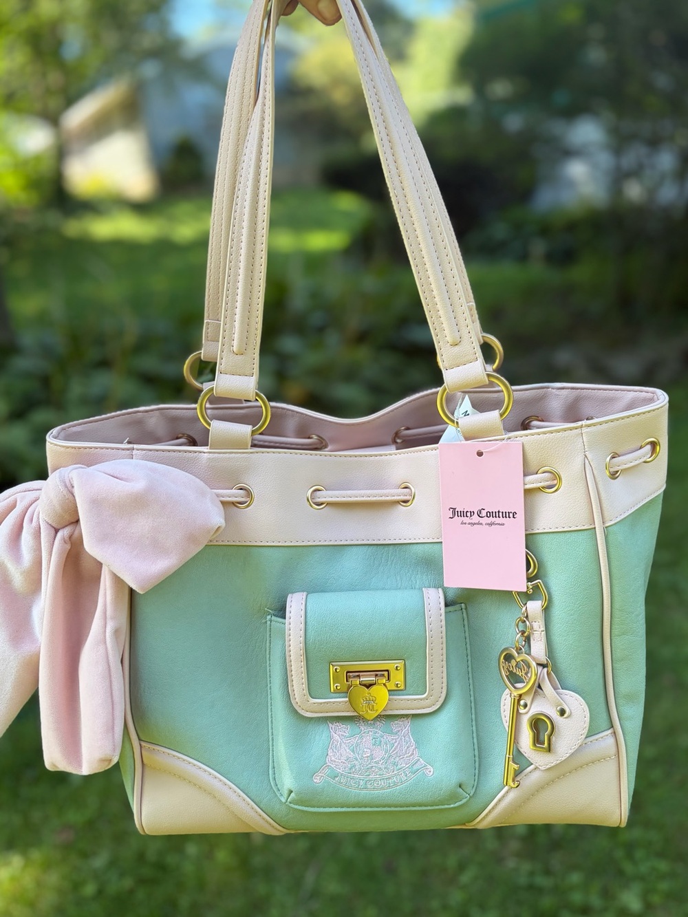NWT: Juicy Couture Mint & Pink Daydreamer Tote Bag With Pink Bow TikTok